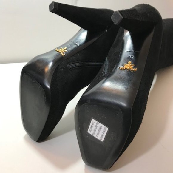 PRADA Black Suede Knee-High Lace-up Platform Boots - Picture 2 of 7